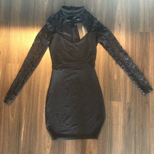 Lace Sleeve Mini Bodycon Dress - PrettyLittleThing